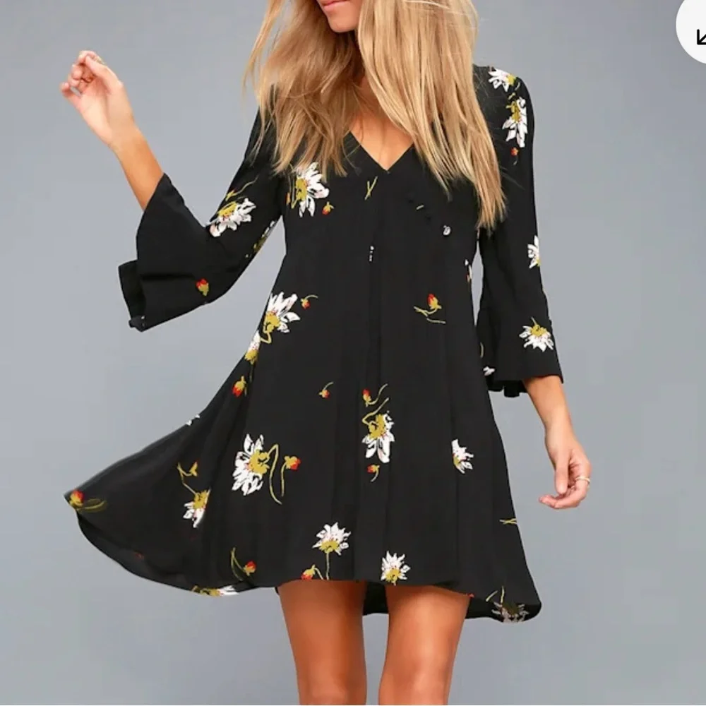 Free People Black Floral Time on My Side Wrap Dress - Picture 3 of 12